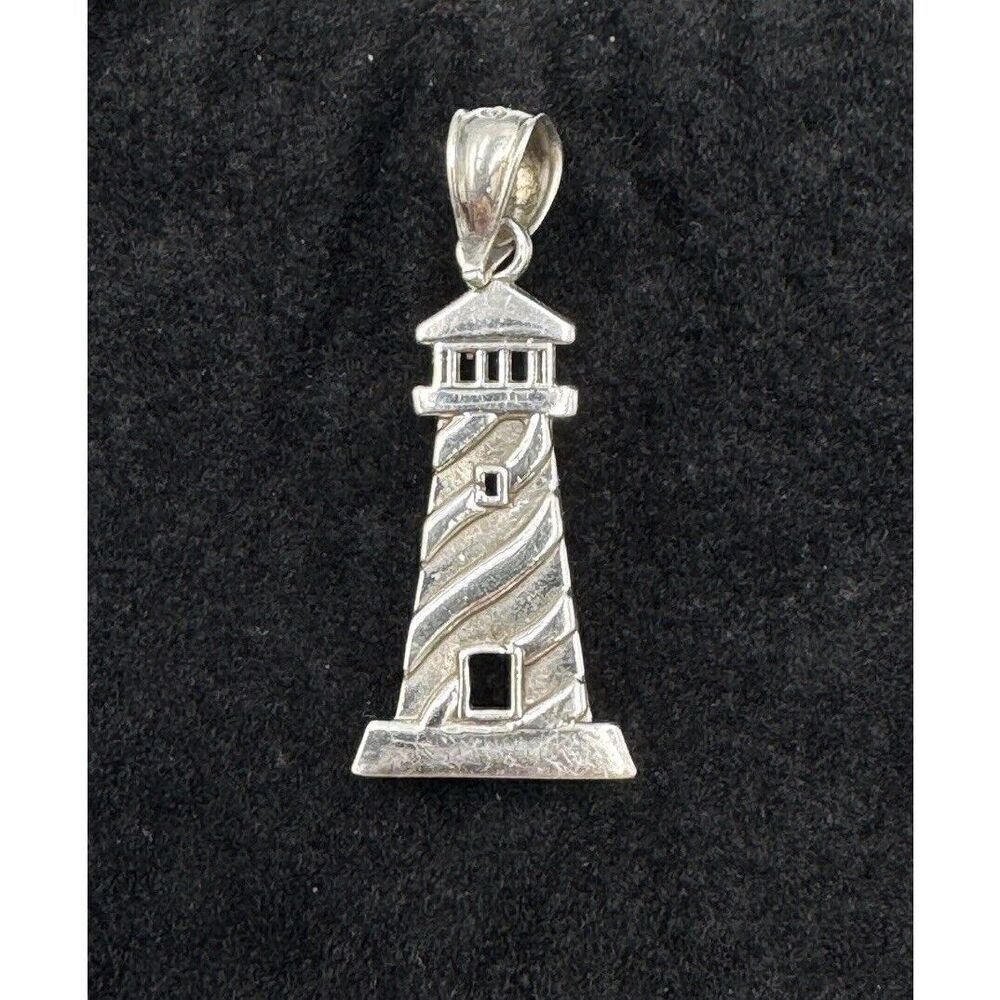 925‎ Sterling Silver Two Side Lighthouse Signed CG Charm Pendant